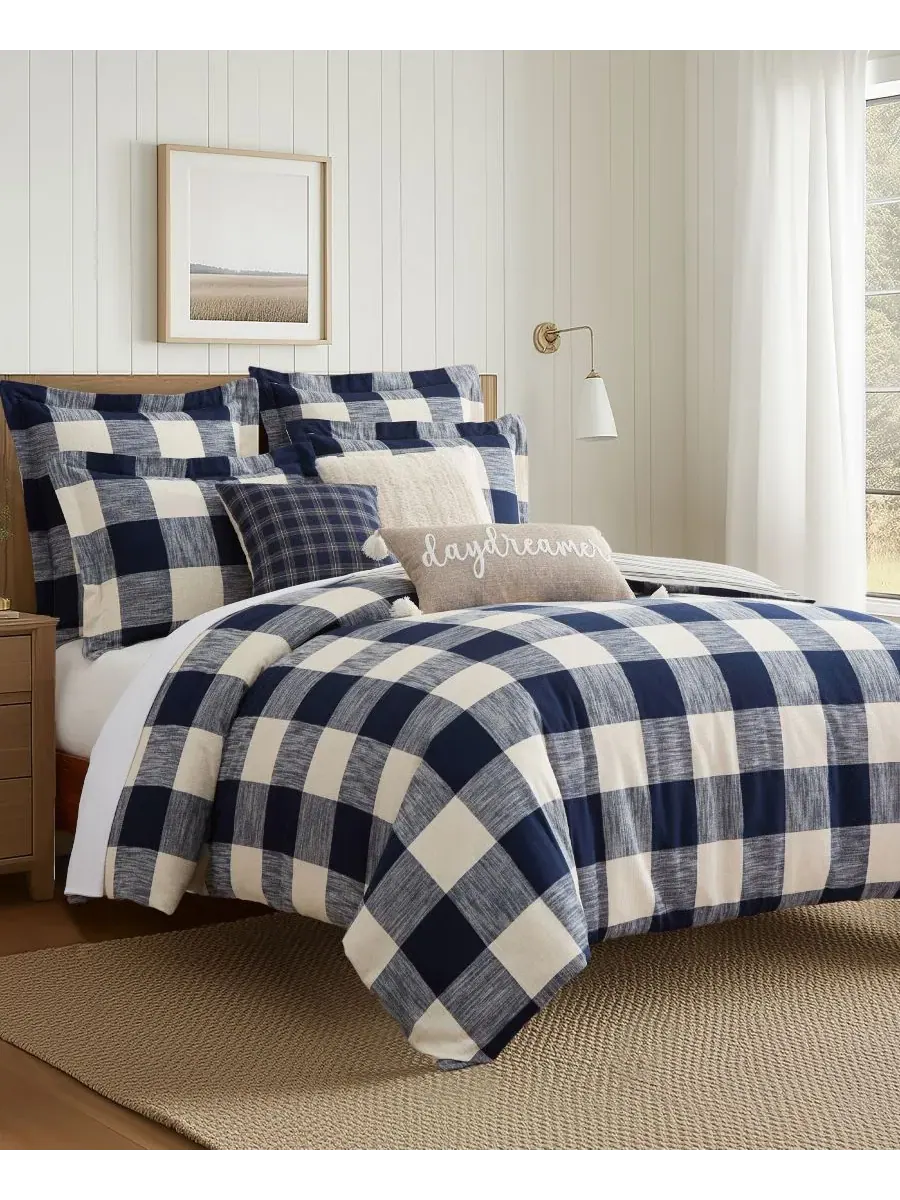 Комплект пододеяльников Highland Plaid Woven Levtex Home — изображение 1 из 7, темно-синий