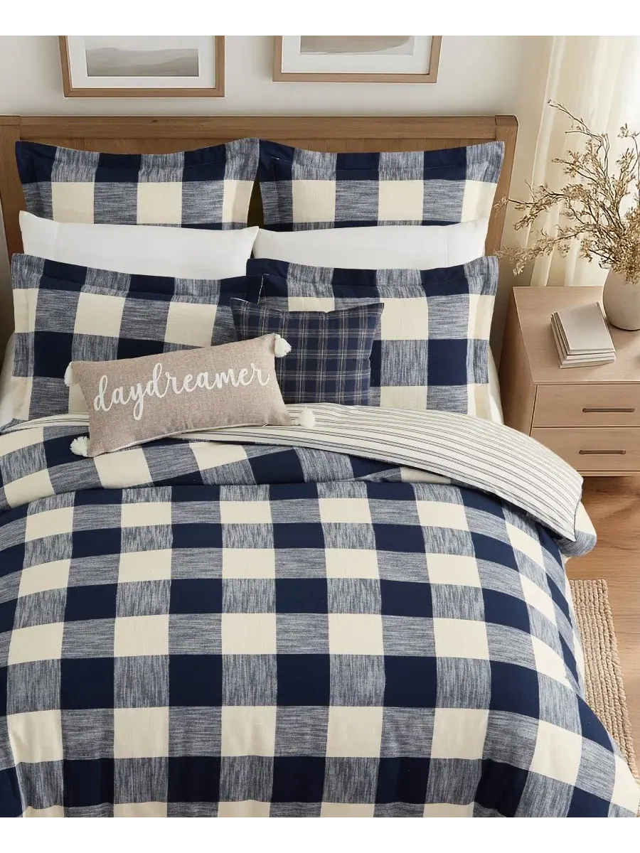 Комплект пододеяльников Highland Plaid Woven Levtex Home — изображение 2 из 7, темно-синий