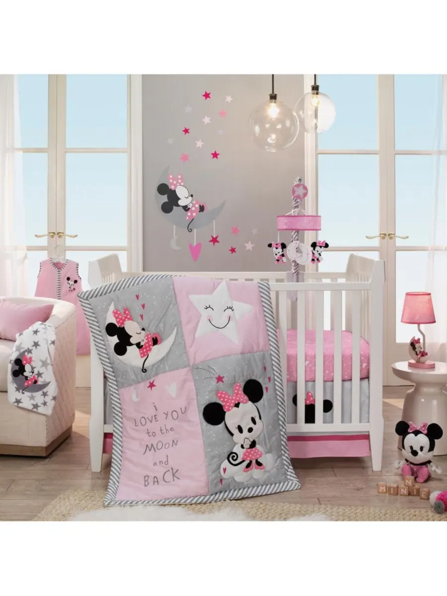 Lambs & Ivy Простыня для детской кроватки Disney Baby Minnie Mouse Pink Celestial от Disney — изображение 4 из 4, розовый