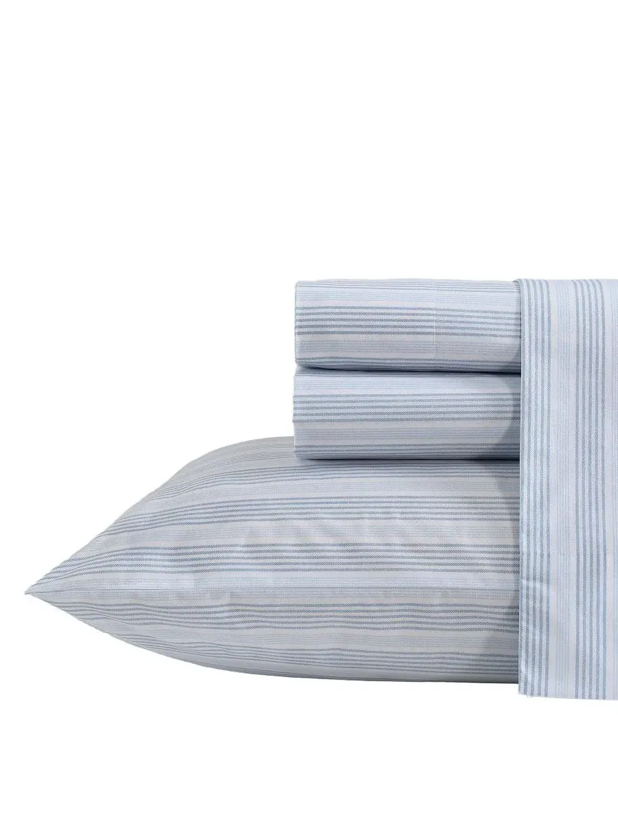 Комплект постельного белья Tayleur Stripe из 3 предметов, хлопковый перкаль, плотность ткани 200 — изображение 1 из 4, белый