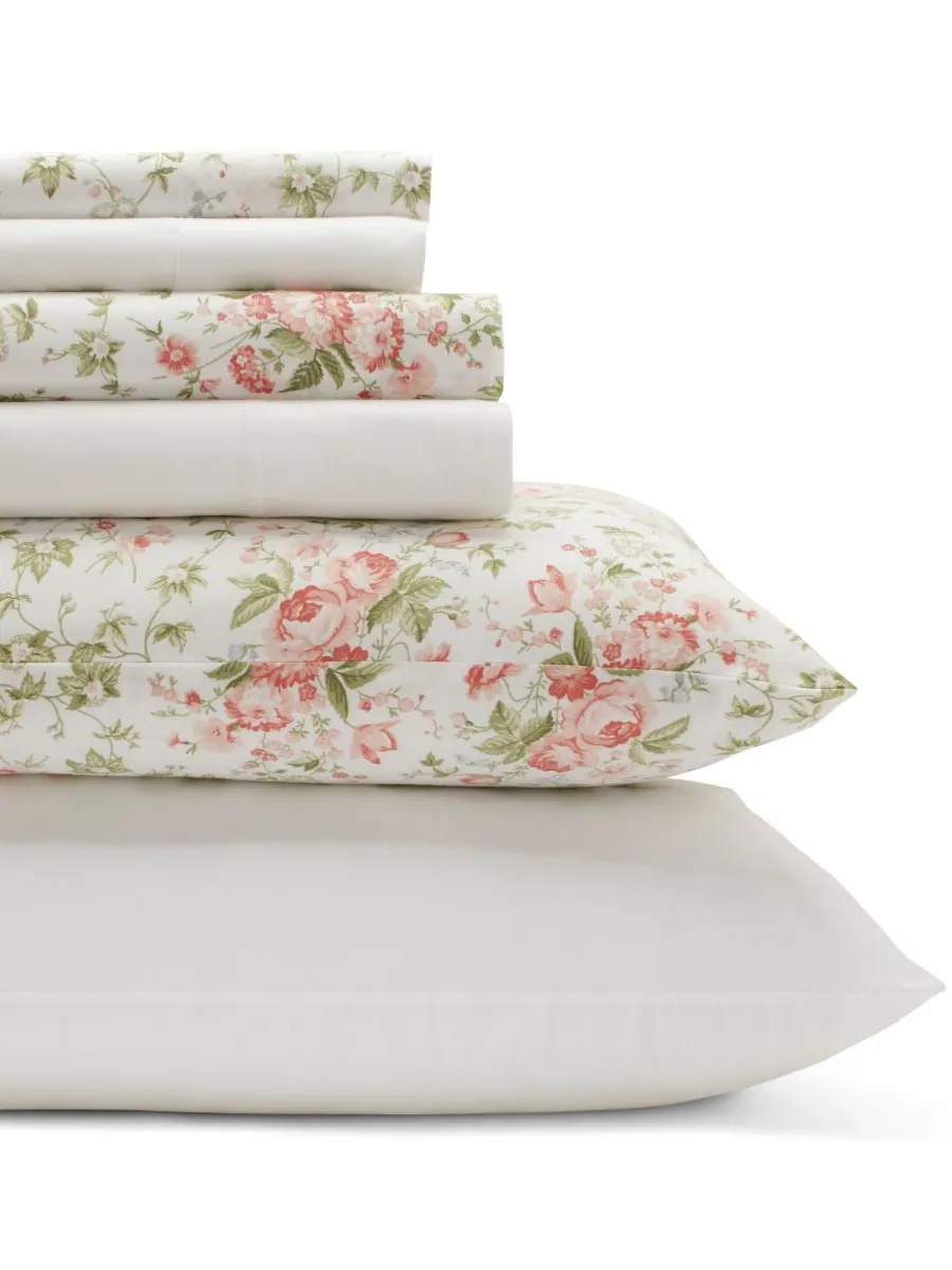 Комплект постельного белья Marissa из хлопка и перкаля, 6 предметов, размер King Laura Ashley — изображение 1 из 4, коралл
