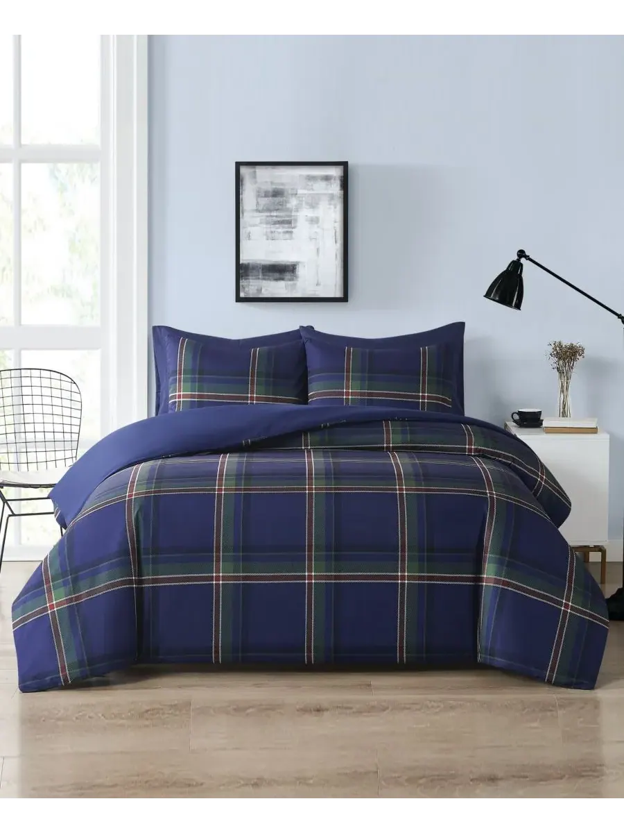 Комплект постельного белья Bronson Plaid из 2 предметов, размер Twin/Twin XL Truly Soft — изображение 1 из 5, темно-синий
