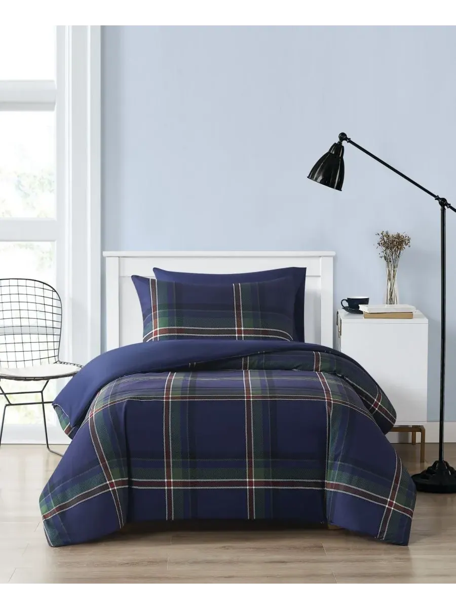 Комплект постельного белья Bronson Plaid из 2 предметов, размер Twin/Twin XL Truly Soft — изображение 5 из 5, темно-синий