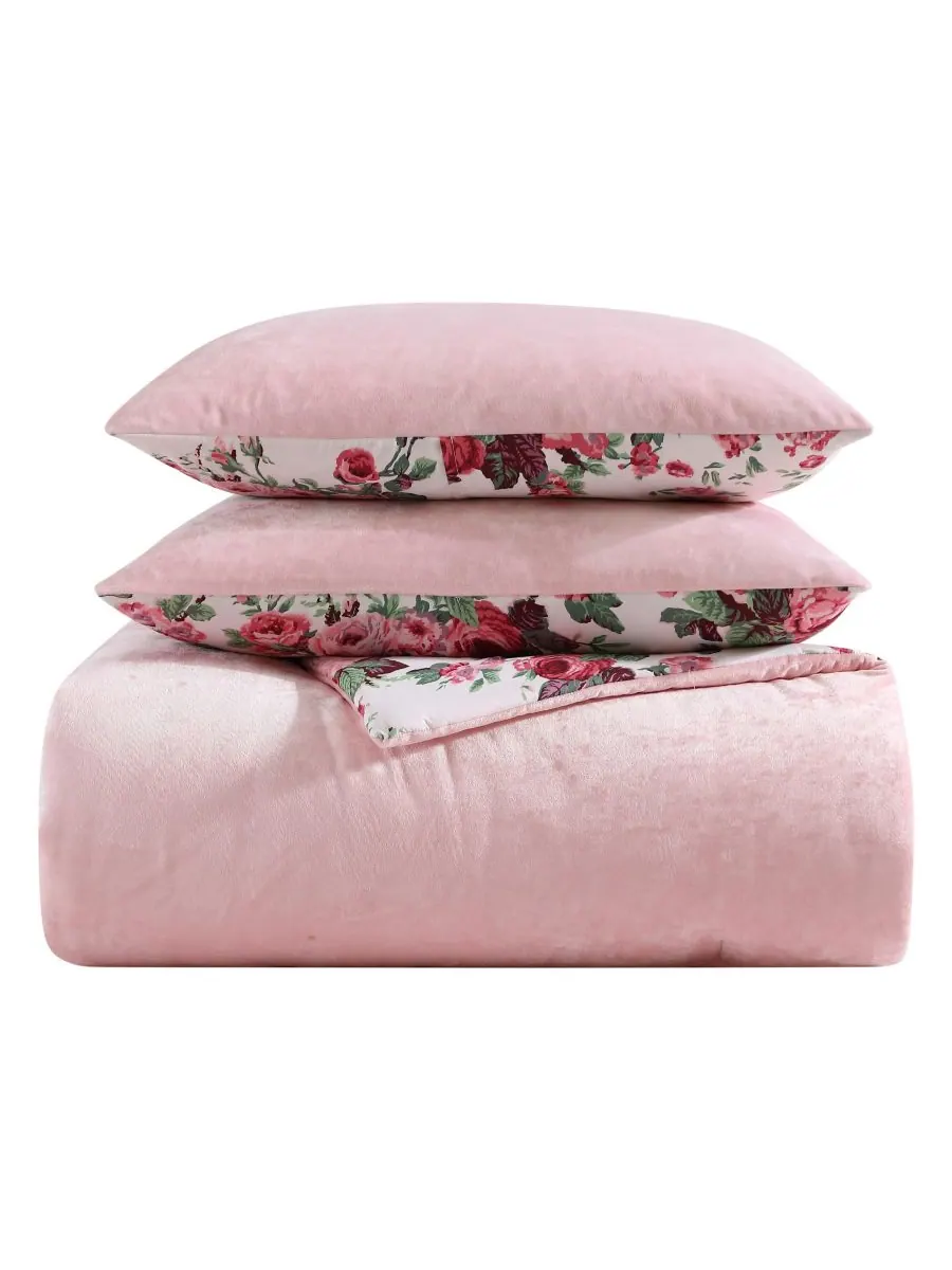 Комплект постельного белья из 3 предметов, однотонный бархат, размер Full/Queen Betsey Johnson — изображение 4 из 5, розовый