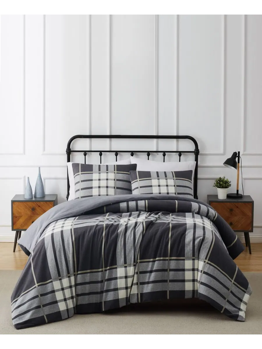 Комплект постельного белья Milo Plaid из 3 предметов, фланелевый, размер King Truly Soft — изображение 1 из 4, серый