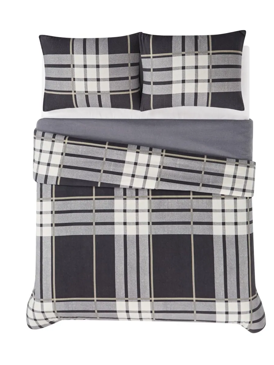 Комплект постельного белья Milo Plaid из 3 предметов, фланелевый, размер King Truly Soft — изображение 2 из 4, серый