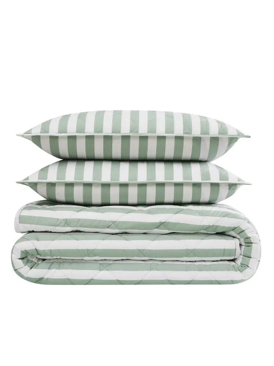 Комплект стеганого покрывала Levi Stripe, 3 предмета, Full/Queen Brooklyn Loom — изображение 5 из 6, белый зеленый
