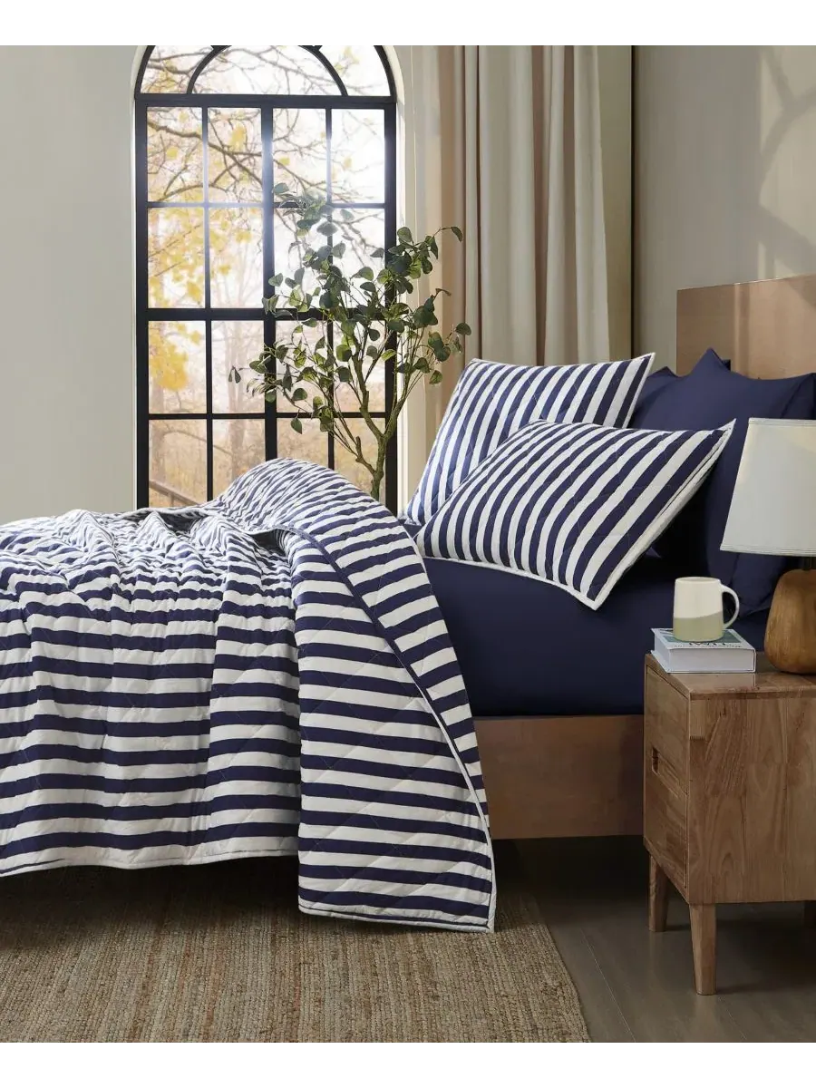 Комплект стеганых одеял Levi Stripe, 3 предмета, full/queen Brooklyn Loom — изображение 2 из 6, белый темно-синий