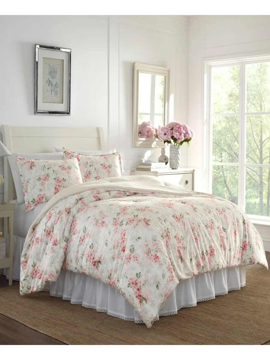 Комплект постельного белья «Велюр с узором «Глициния», размер Twin» Laura Ashley — изображение 2 из 4, пудровый розовый