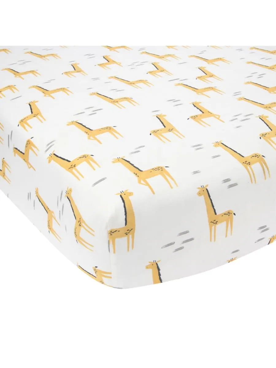 Простыня для детской кроватки Baby Signature Giraffe из органического хлопка, бело-желтая Lambs & — изображение 1 из 4, белый