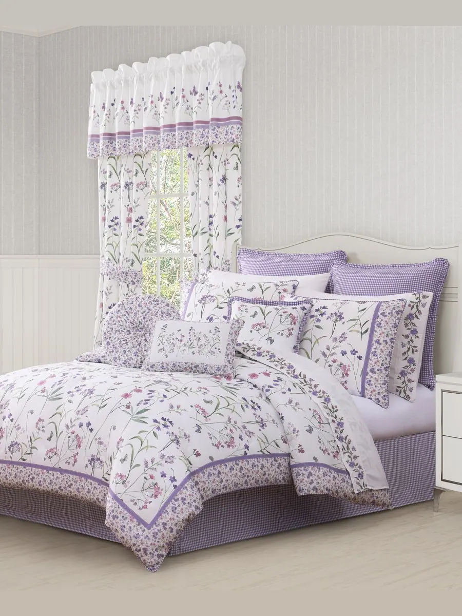 Комплект постельного белья Nola Floral из 4 предметов, размер King Royal Court — изображение 1 из 7, фиолетовый