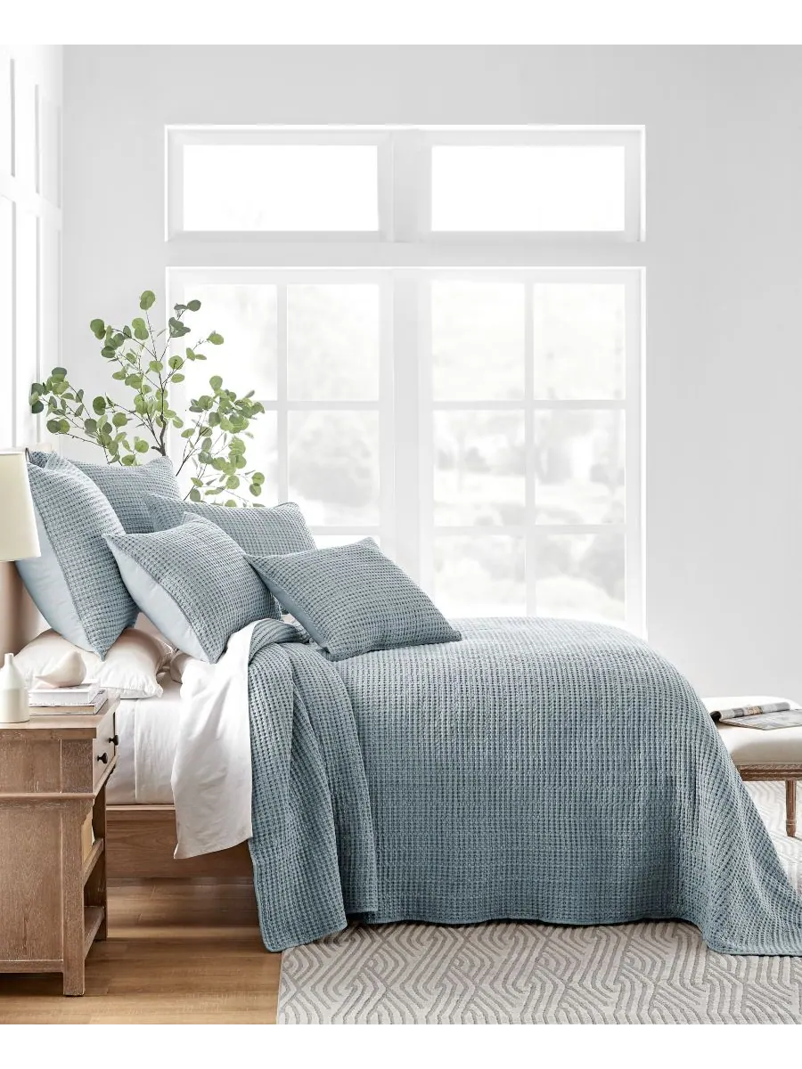 Комплект постельного белья mills waffle classic из 3 предметов, размер full. Levtex — изображение 2 из 6, голубой