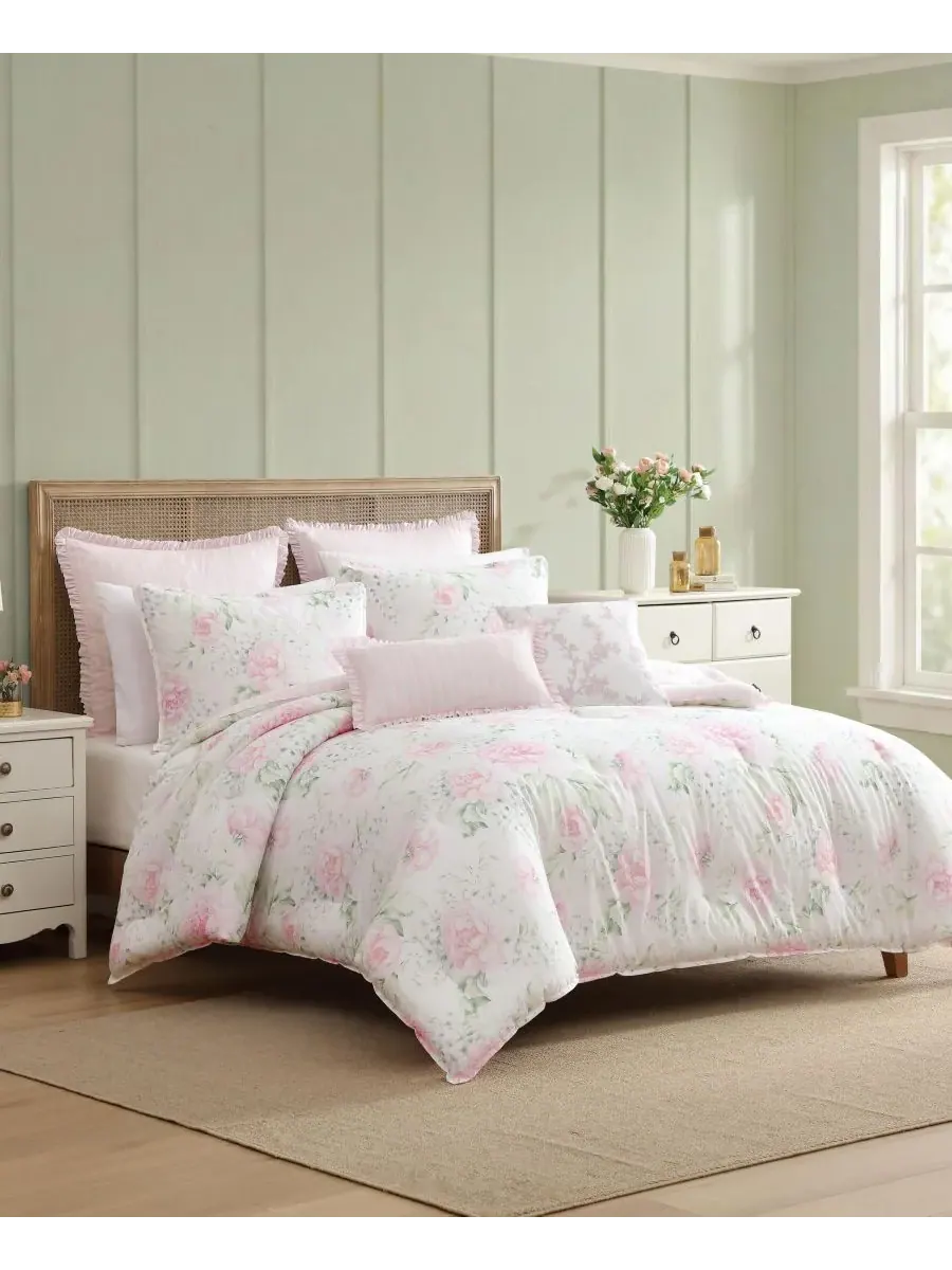 Двусторонний комплект постельного белья Serenity Roses, 7 предметов, размер King Laura Ashley — изображение 2 из 8, розовый