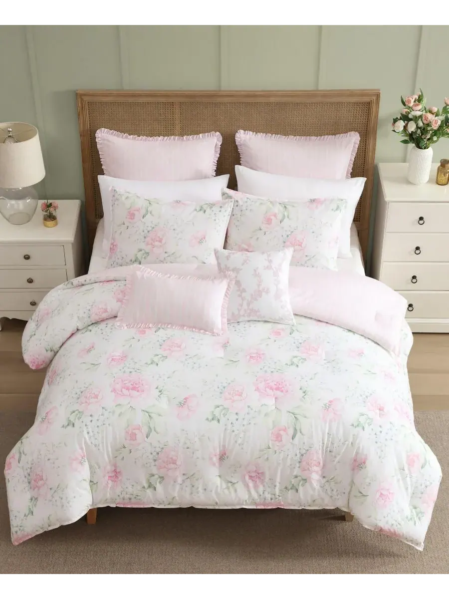 Двусторонний комплект постельного белья Serenity Roses, 7 предметов, размер King Laura Ashley — изображение 3 из 8, розовый