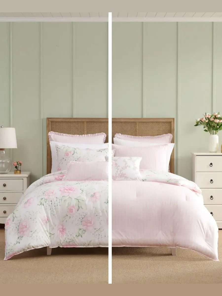 Двусторонний комплект постельного белья Serenity Roses, 7 предметов, размер King Laura Ashley — изображение 4 из 8, розовый
