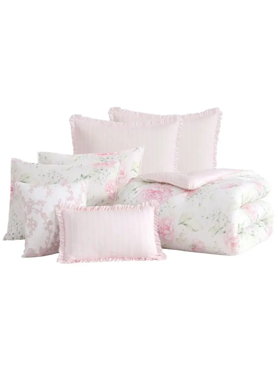 Двусторонний комплект постельного белья Serenity Roses, 7 предметов, размер King Laura Ashley — изображение 7 из 8, розовый