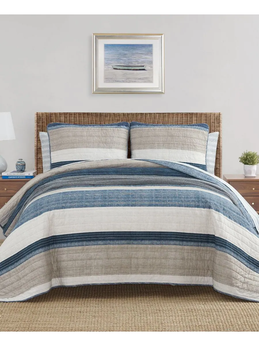 Комплект из 3 двусторонних хлопковых стеганых одеял Ridgeport Blue, размер Full/Queen Nautica — изображение 7 из 8