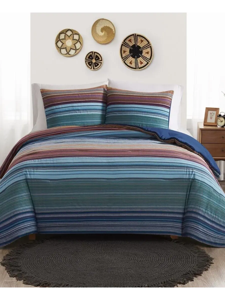 Комплект стеганого одеяла Met Stripe Yarn Dye, King Brooklyn Loom — изображение 1 из 4, синий