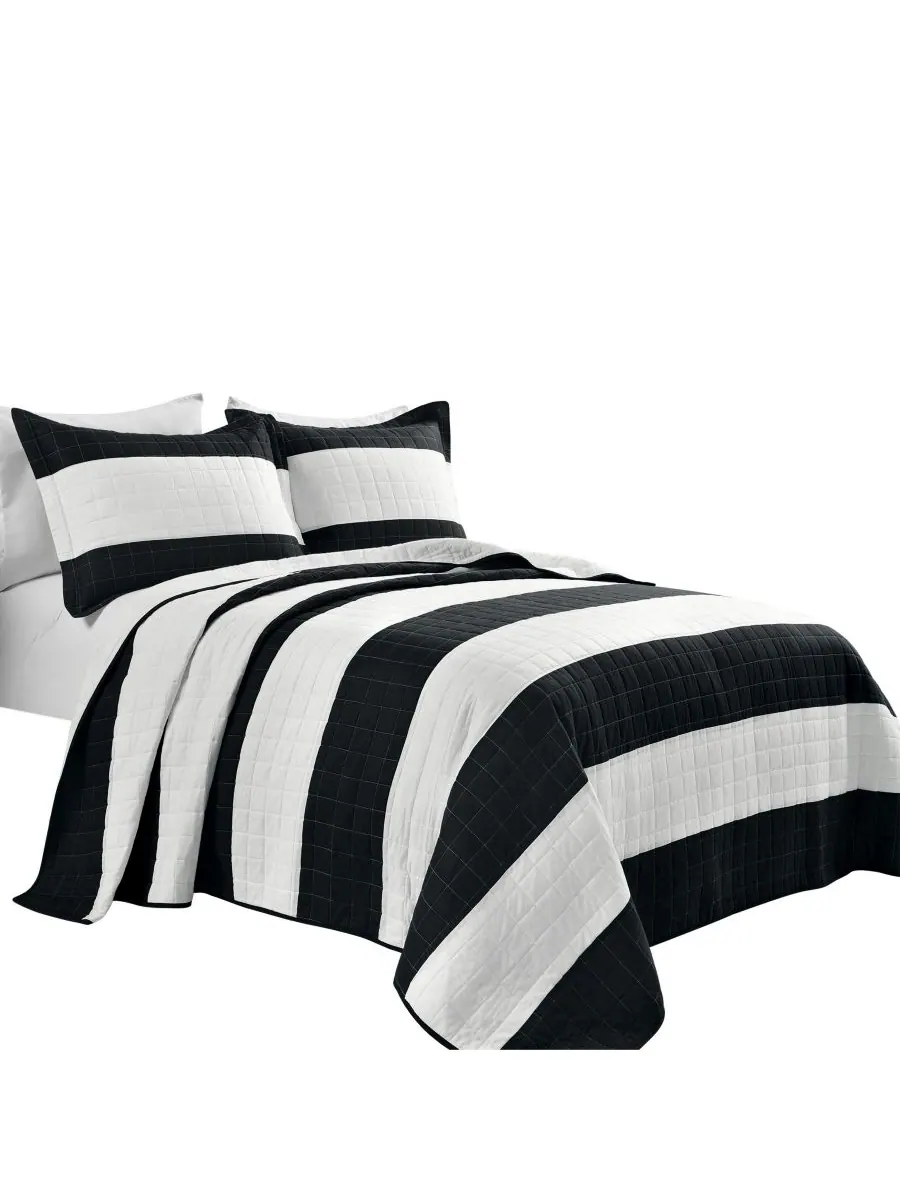 Комплект постельного белья New Berlin Stripe из 3 предметов, размер King Lush Décor — изображение 2 из 7, черный белый