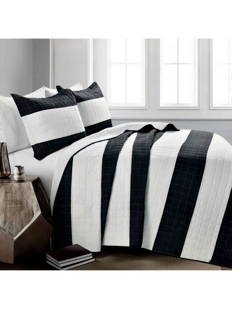 Комплект постельного белья New Berlin Stripe из 3 предметов, размер King Lush Décor — изображение 7 из 7, черный белый