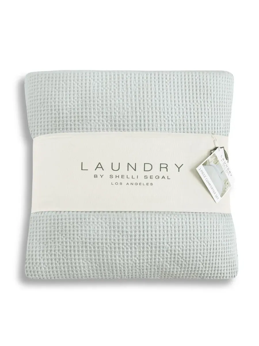 Комплект стеганого одеяла из хлопка 3 предмета Stone washed Cotton Waffle Laundry — изображение 4 из 7, светлый серый