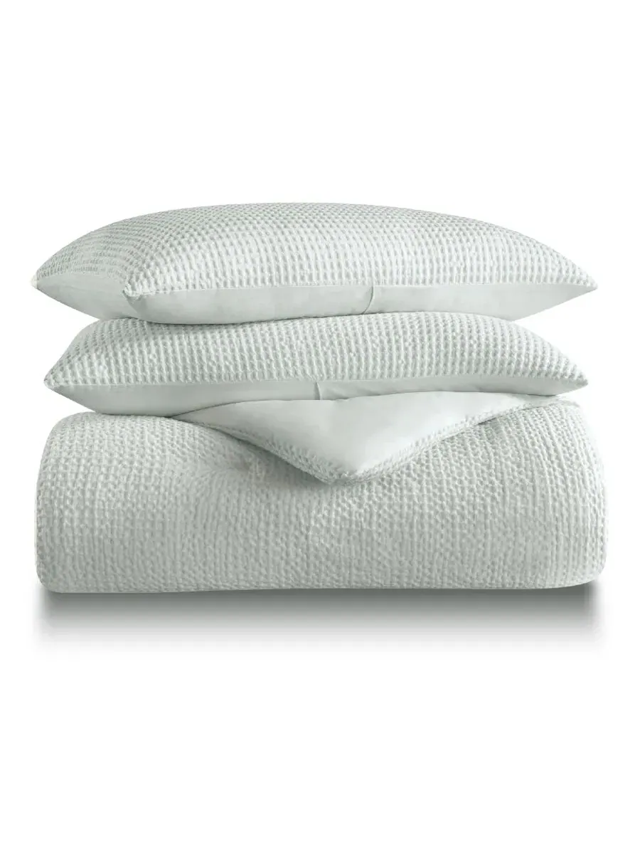 Комплект стеганого одеяла из хлопка 3 предмета Stone washed Cotton Waffle Laundry — изображение 5 из 7, светлый серый