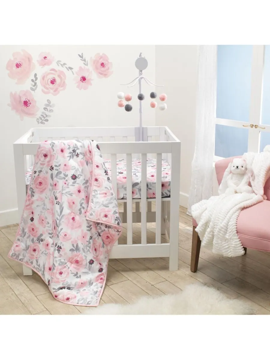 Bedtime Originals Комплект постельного белья для мини-кроватки «Blossom Pink Watercolor Floral» из — изображение 1 из 7