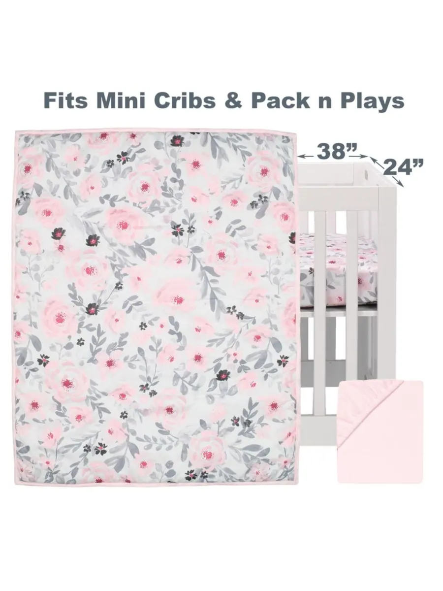 Bedtime Originals Комплект постельного белья для мини-кроватки «Blossom Pink Watercolor Floral» из — изображение 2 из 7
