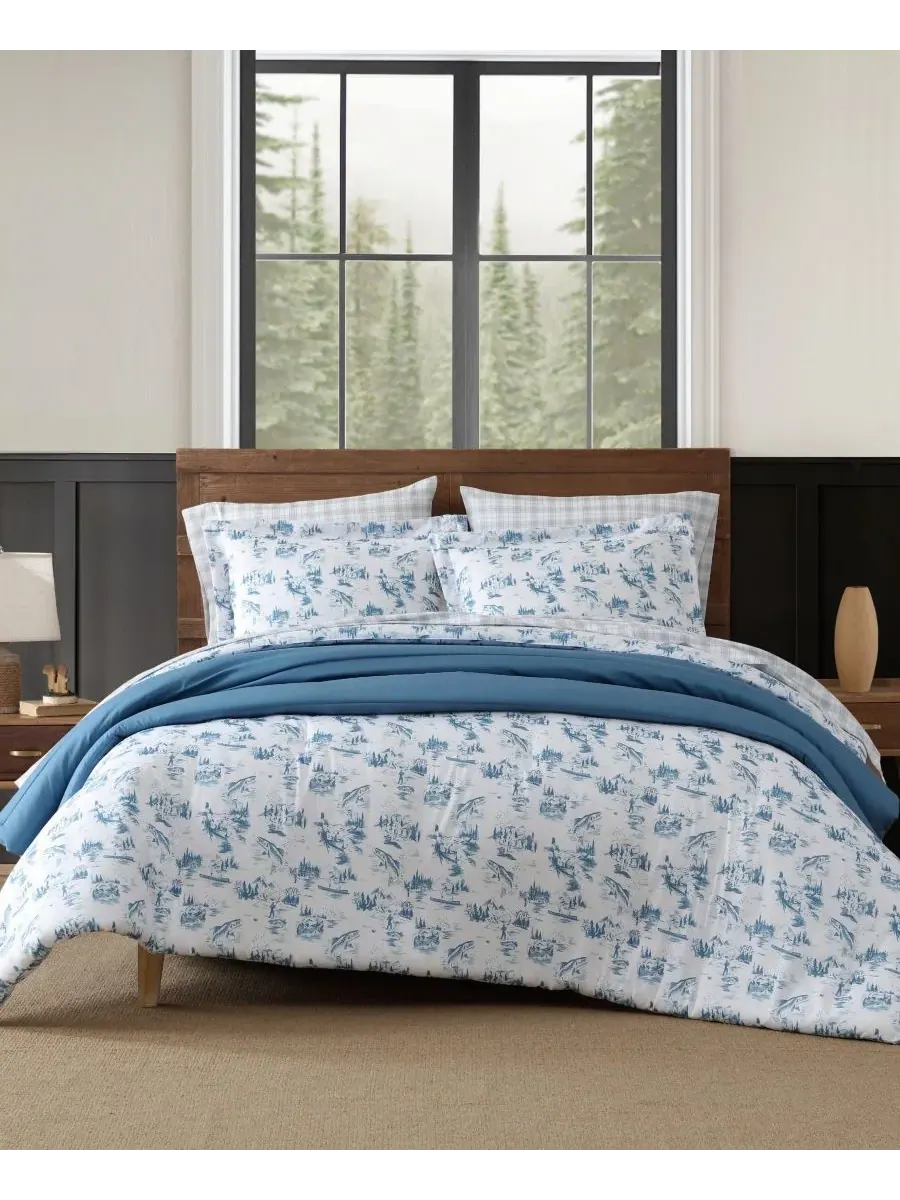 Комплект постельного белья Fish Town Toile, 3 предмета, двусторонний, размер Full/Queen Eddie Bauer
