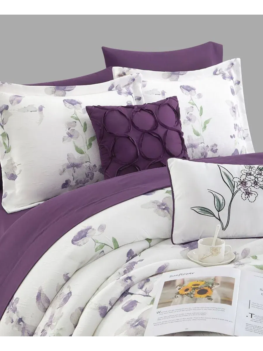Комплект постельного белья Kinton Floral, 10 предметов, Queen Stratford Park — изображение 3 из 10, белый фиолетовый