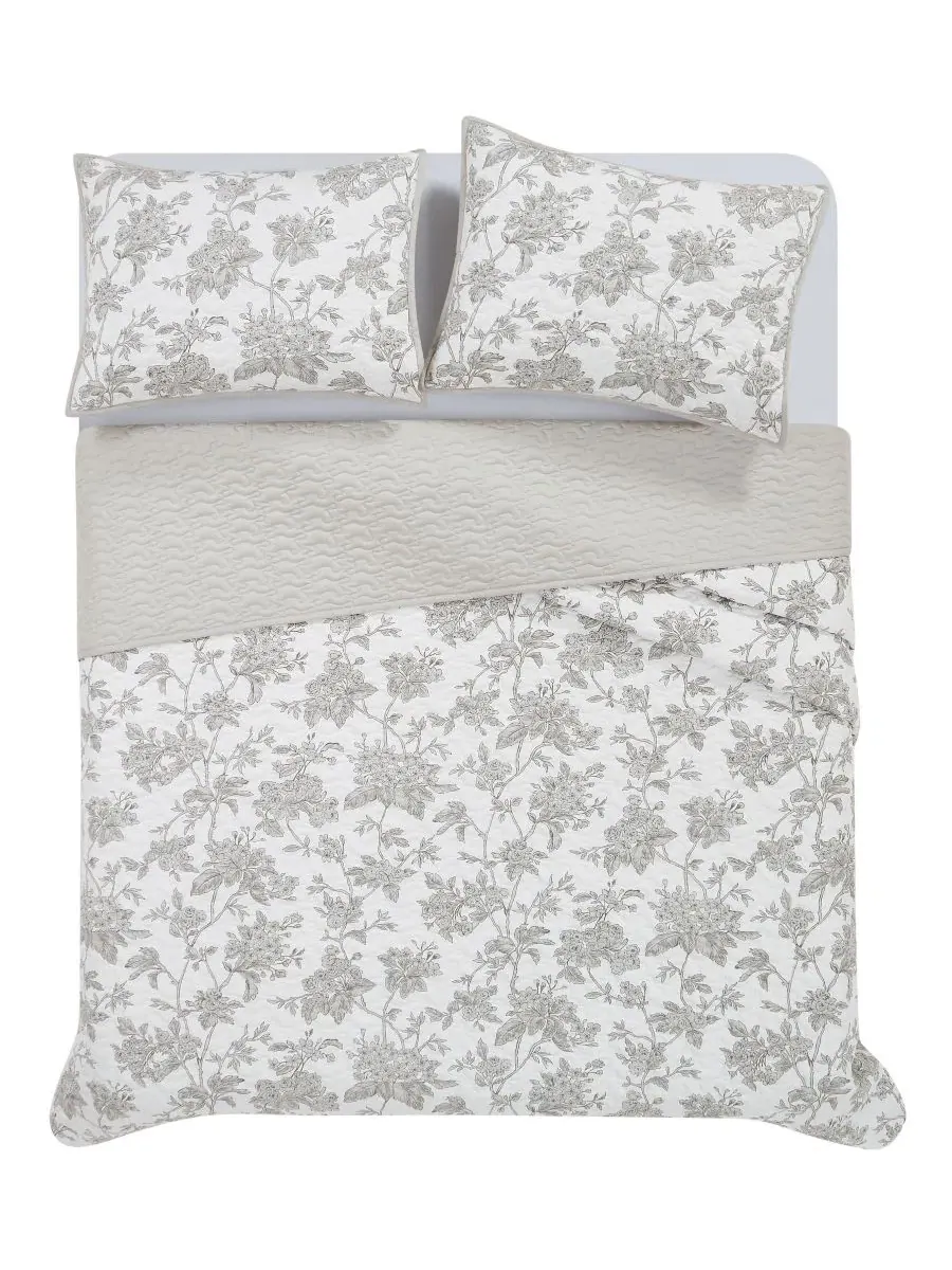 Комплект стеганого покрывала Mila Floral, 3 предмета, full/queen Brooklyn Loom — изображение 3 из 5, белый серый