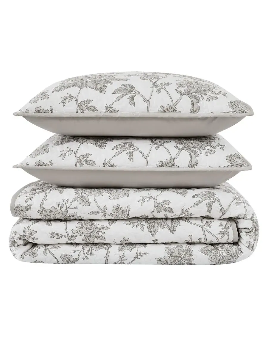 Комплект стеганого покрывала Mila Floral, 3 предмета, full/queen Brooklyn Loom — изображение 4 из 5, белый серый