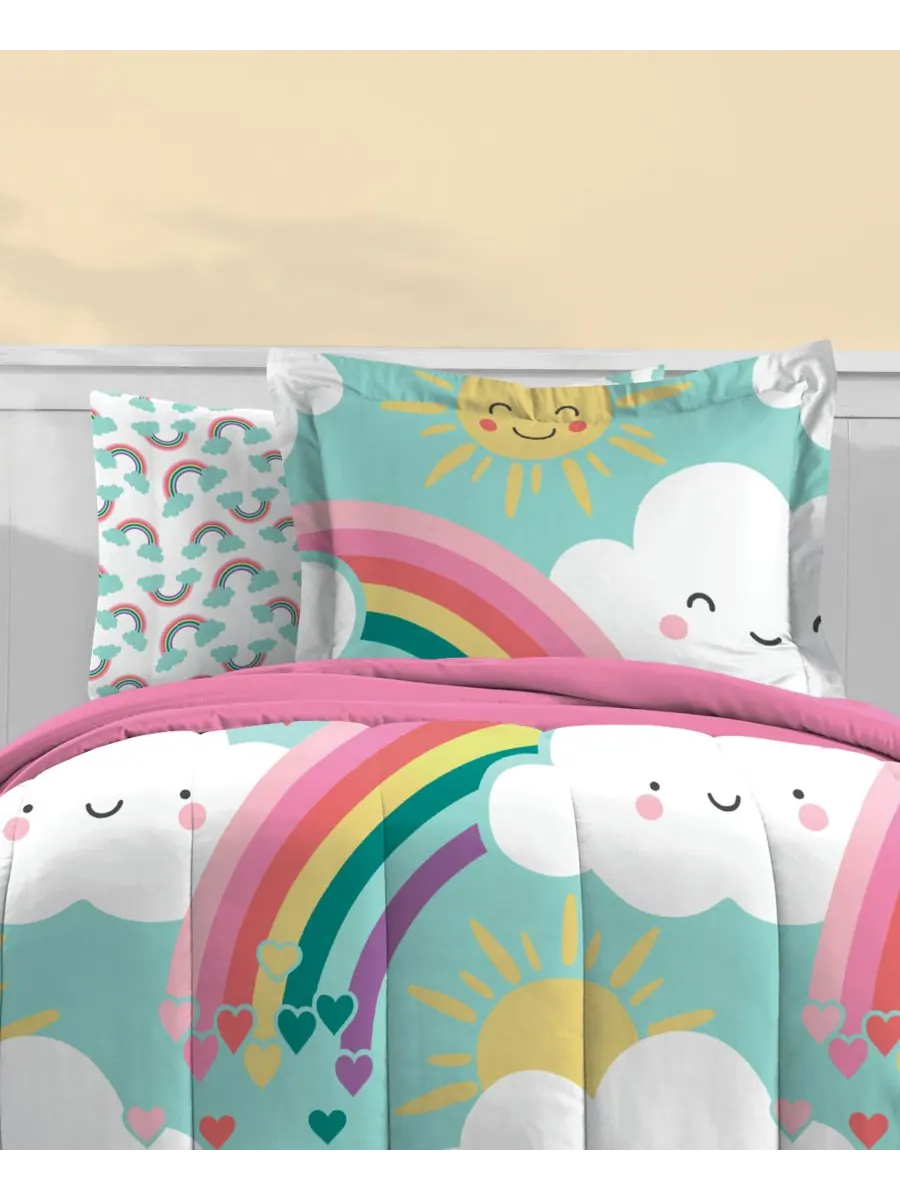 Комплект постельного белья Rainbow Flare из 5 предметов, размер Twin Dream Factory — изображение 4 из 7, бирюзовый