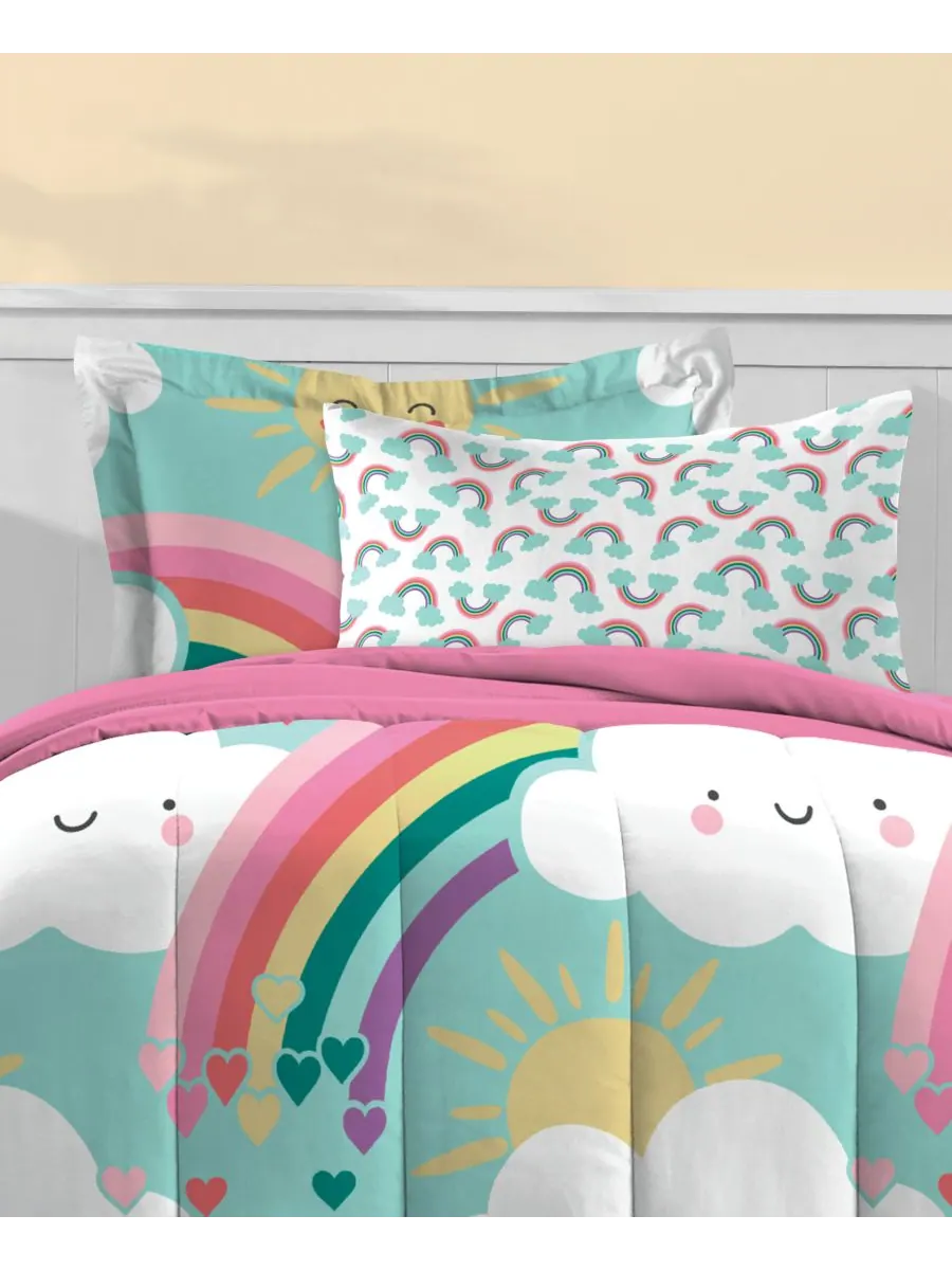 Комплект постельного белья Rainbow Flare из 5 предметов, размер Twin Dream Factory — изображение 5 из 7, бирюзовый