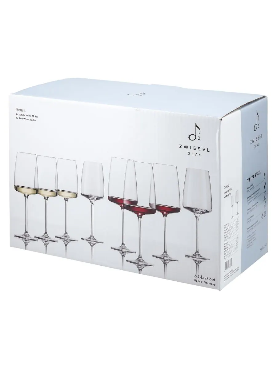Набор из 8 бокалов для красного и белого вина Sensa Zwiesel Glas — изображение 8 из 9, прозрачный