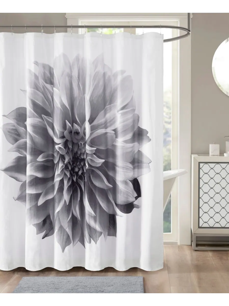 Шторка для душа Norah из хлопкового перкаля, 72" x 72" Madison Park — изображение 4 из 5, серый