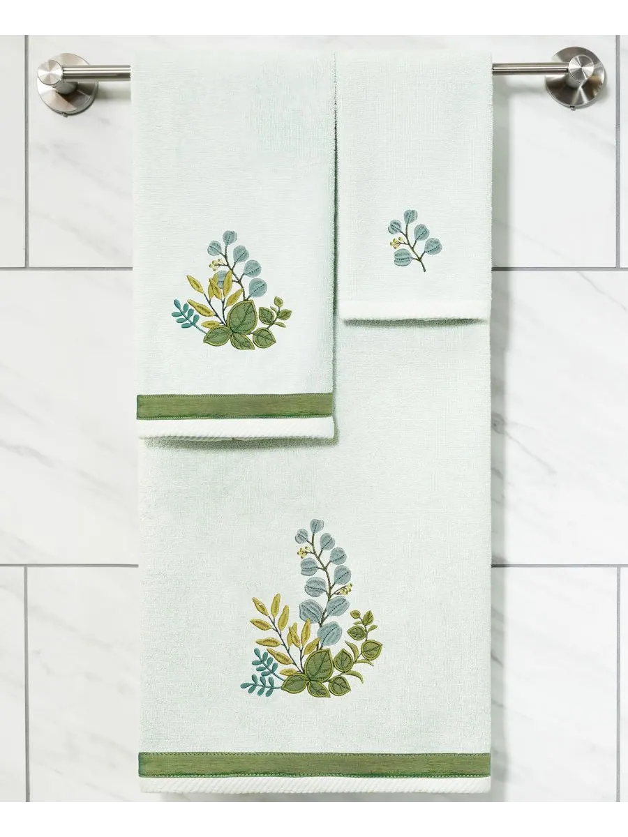 Набор из двух полотенец для рук из турецкого хлопка с вышивкой Botanica Linum Home — изображение 3 из 3, голубой