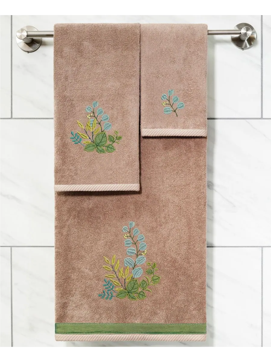 Набор из двух полотенец для рук из турецкого хлопка с вышивкой Botanica Linum Home — изображение 3 из 3, какао