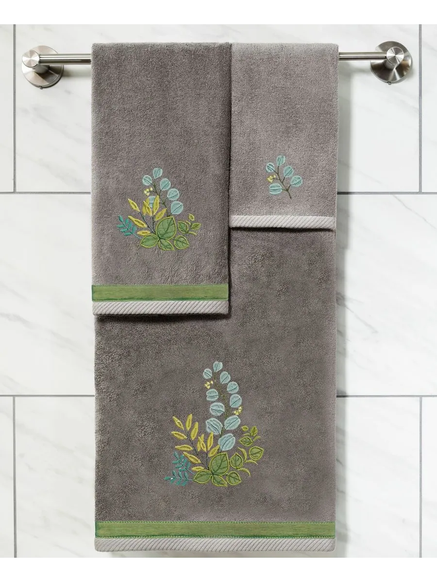 Набор из двух полотенец для рук из турецкого хлопка с вышивкой Botanica Linum Home — изображение 2 из 3, темно-серый