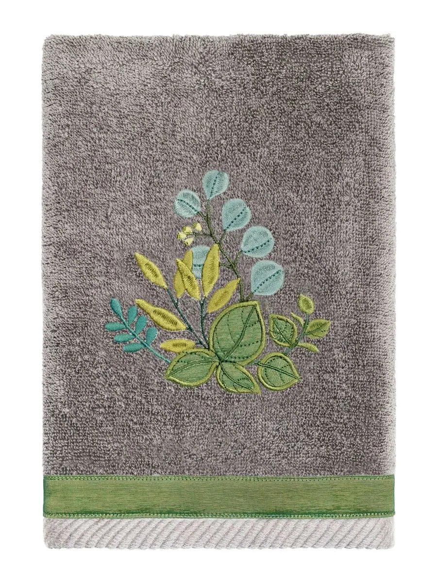 Набор из двух полотенец для рук из турецкого хлопка с вышивкой Botanica Linum Home — изображение 3 из 3, темно-серый