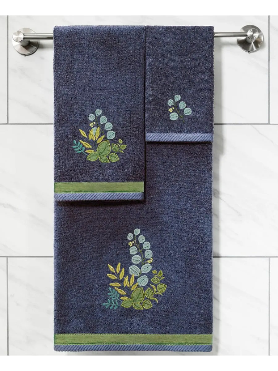 Набор из двух полотенец для рук из турецкого хлопка с вышивкой Botanica Linum Home — изображение 3 из 3, морской