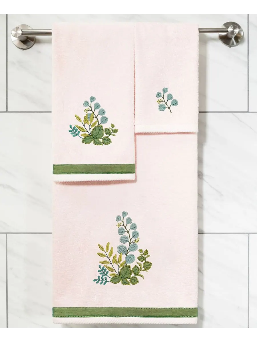 Набор из двух полотенец для рук из турецкого хлопка с вышивкой Botanica Linum Home — изображение 3 из 3, пудровый розовый