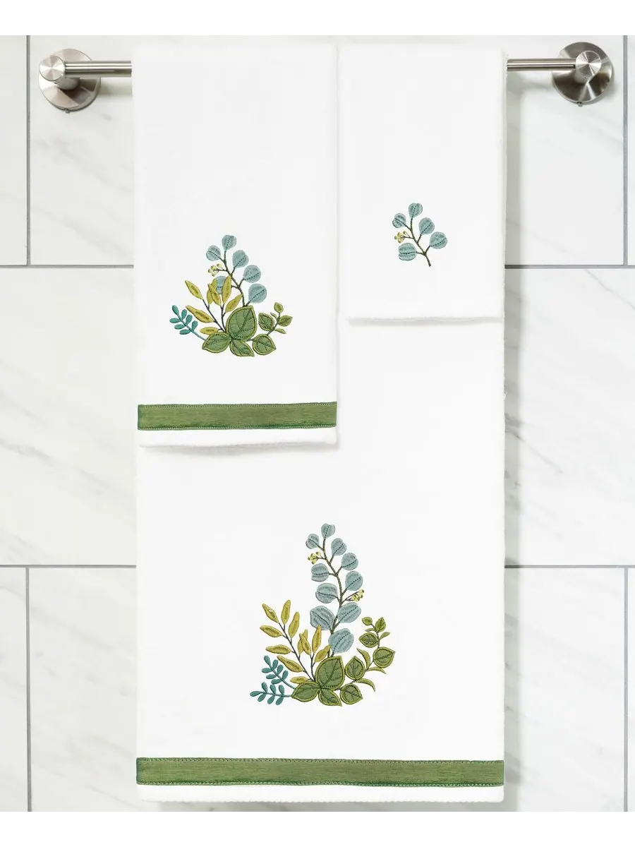 Набор из двух полотенец для рук из турецкого хлопка с вышивкой Botanica Linum Home — изображение 3 из 3, белый