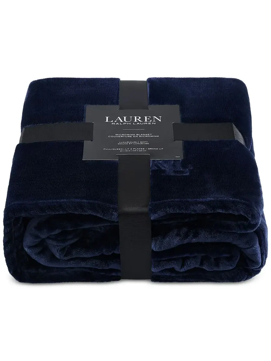 Плюшевое одеяло Micromink, размер King Lauren Ralph Lauren — изображение 3 из 5, темно-синий