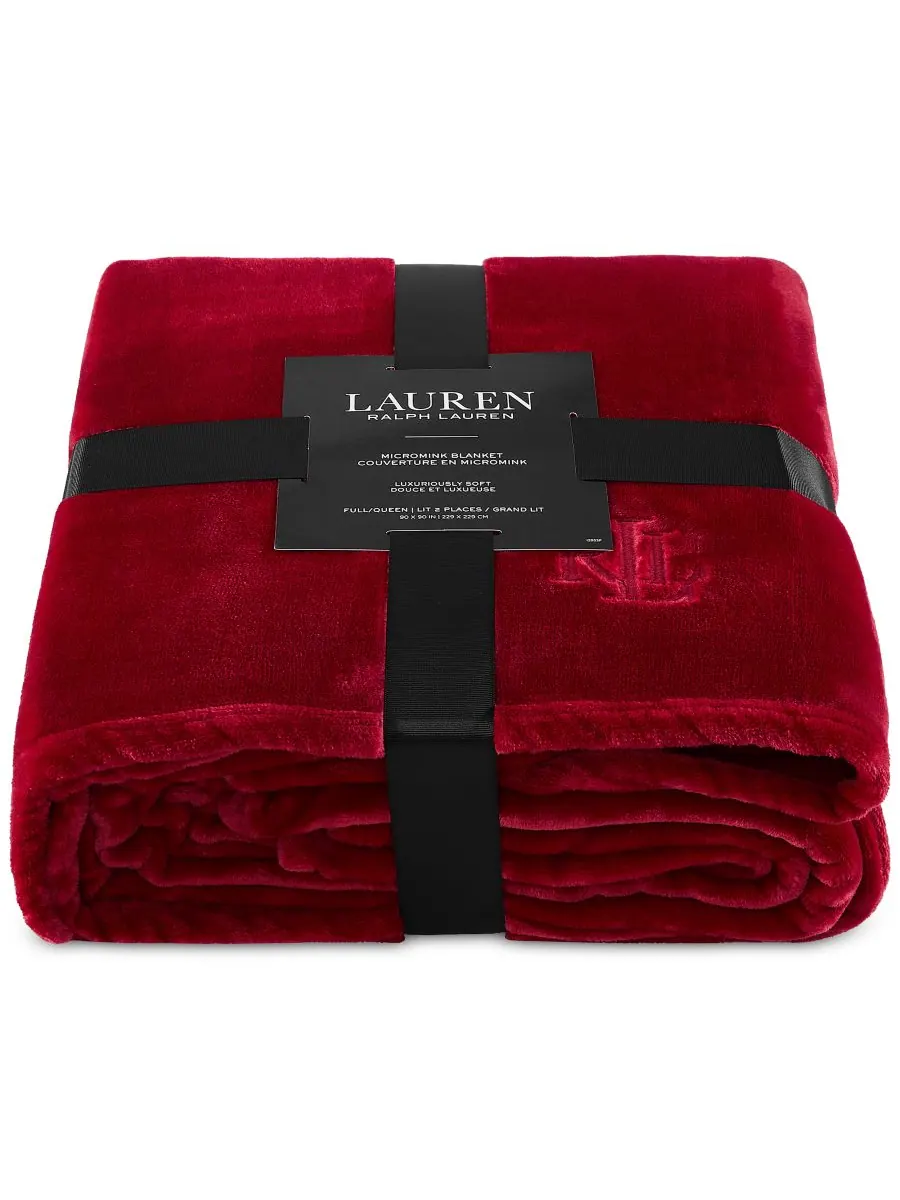 Плюшевое одеяло Micromink, размер King Lauren Ralph Lauren — изображение 3 из 5, красный