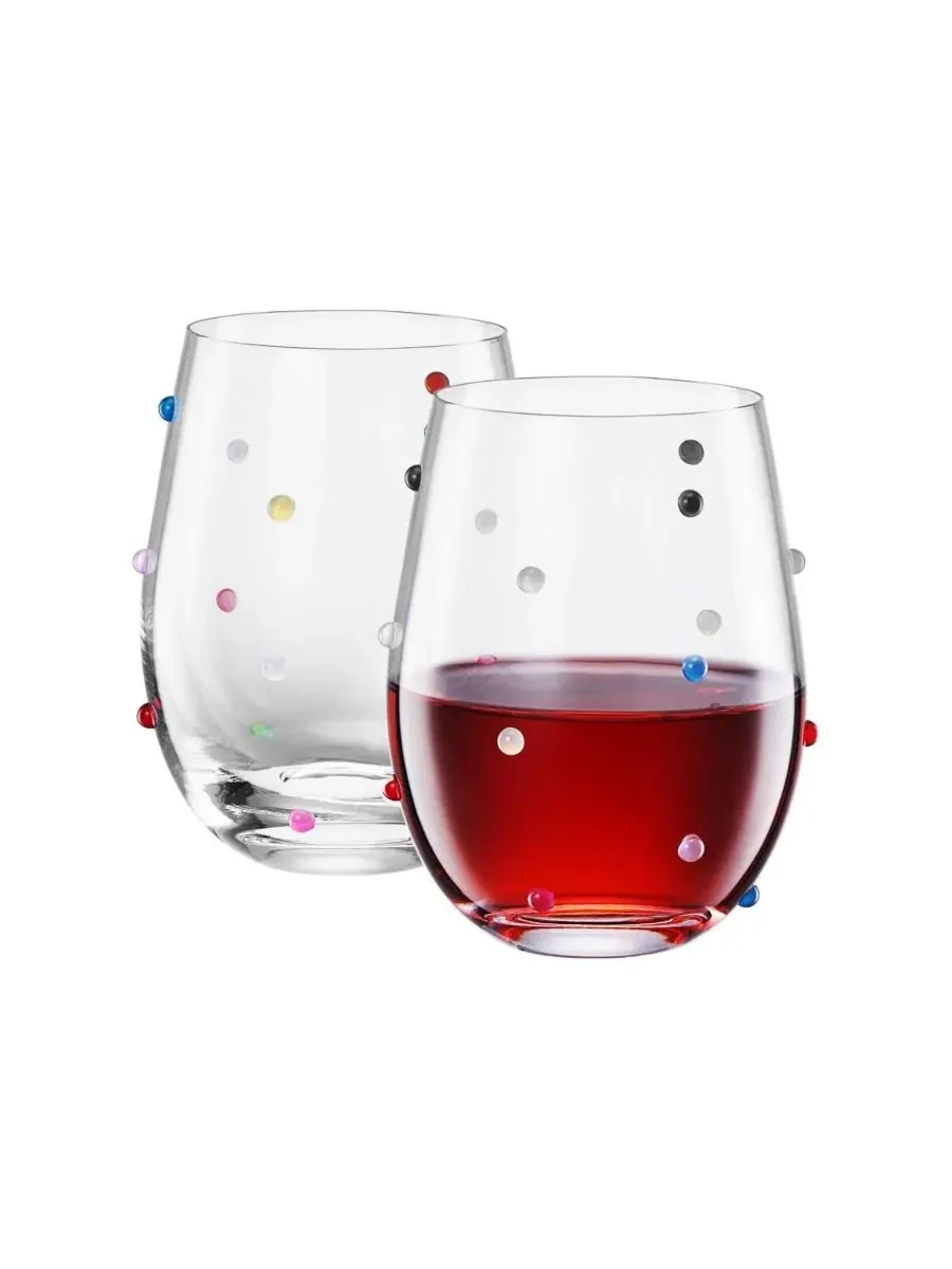 Набор из 2 бокалов для вина без ножки с рисунком в горошек и конфетти The Wine Savant — мульти