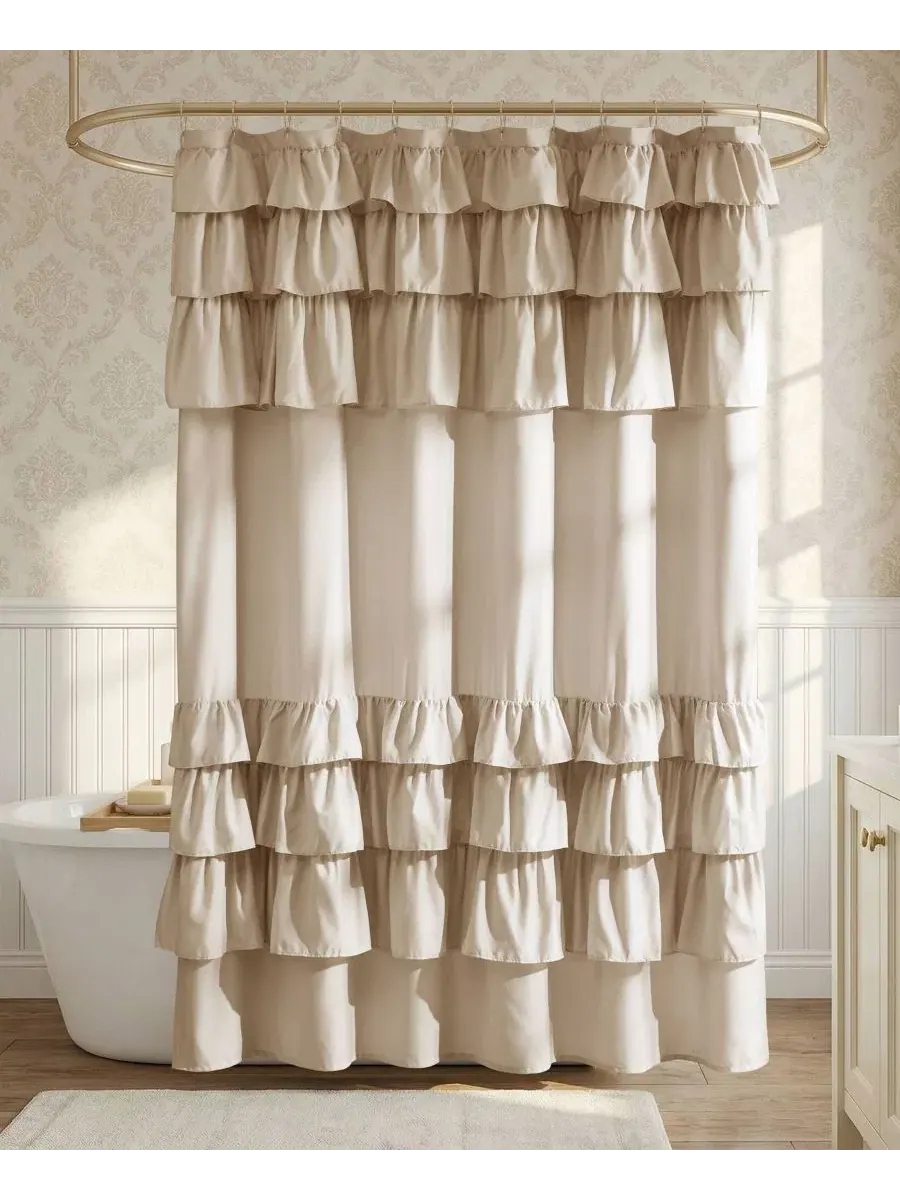 Занавеска для душа Grace с оборками, 183 см x 213 см Madison Park — изображение 3 из 10, бежевый