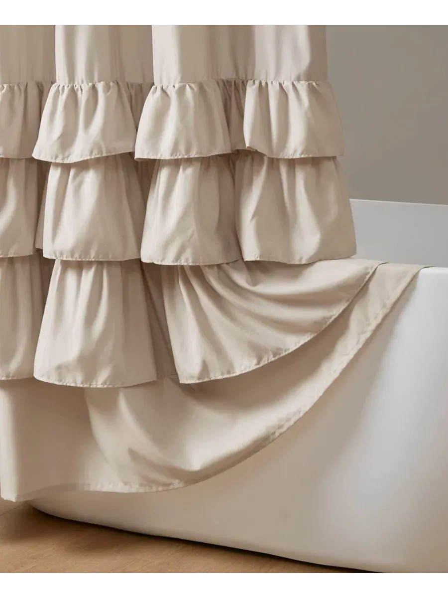 Занавеска для душа Grace с оборками, 183 см x 213 см Madison Park — изображение 7 из 10, бежевый