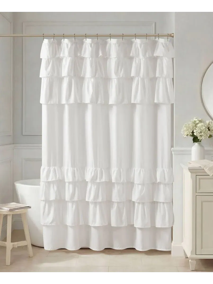Занавеска для душа Grace с оборками, 183 см x 213 см Madison Park — изображение 1 из 10, белый