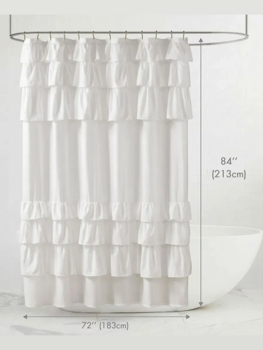 Занавеска для душа Grace с оборками, 183 см x 213 см Madison Park — изображение 2 из 10, белый